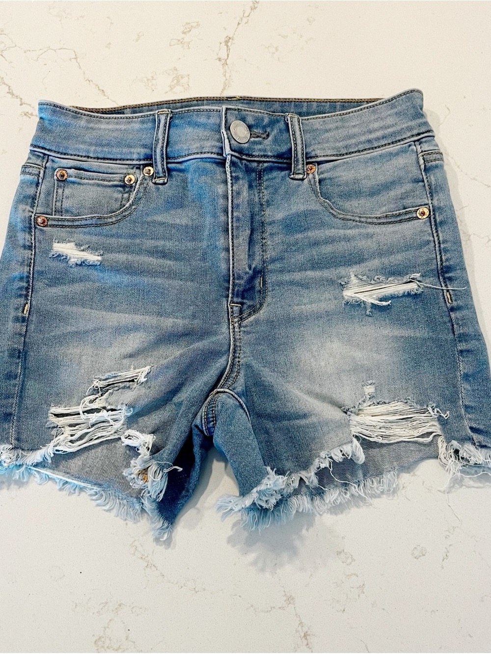 American Eagle Outfitters Distressed Light Blue Denim Shorts